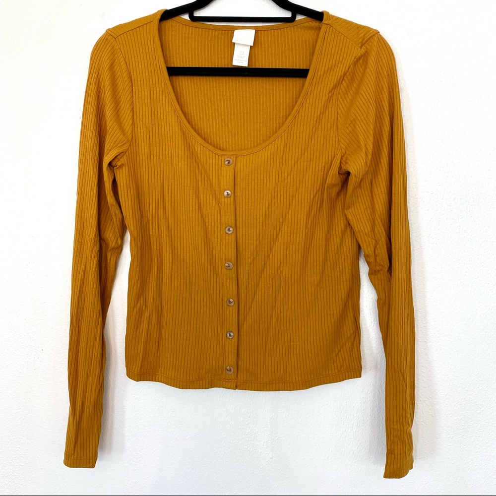 H&M Ribbed Scoop Neck Shirt | Mustard | Size: M